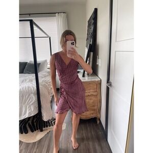 Vintage Y2K City Triangles Allover Print Purple‎ Ruffle Hem Wrap Dress